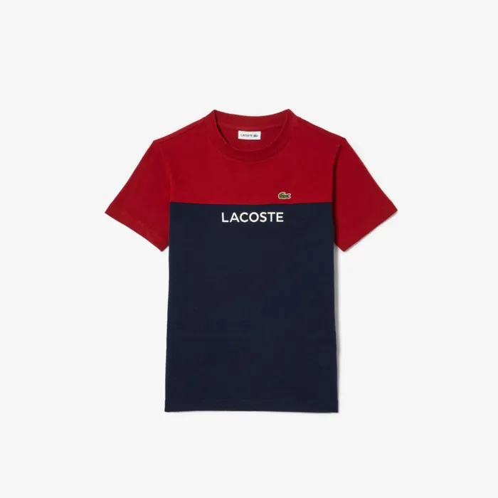 TShirts and Tops Kids Lacoste Kids Colorblock Organic Cotton Jersey TShirt Bordeaux Navy Blue Iqf