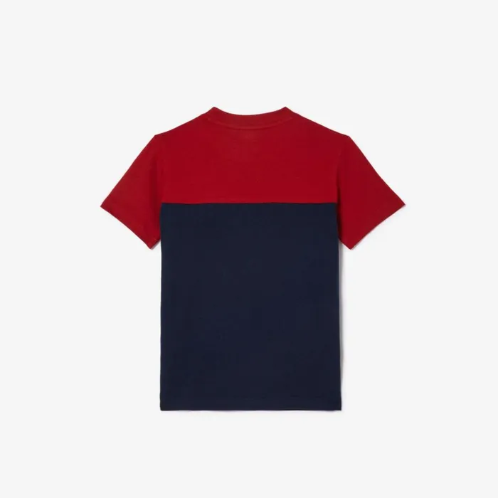 TShirts and Tops Kids Lacoste Kids Colorblock Organic Cotton Jersey TShirt Bordeaux Navy Blue Iqf