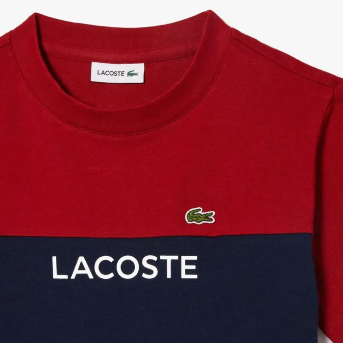 TShirts and Tops Kids Lacoste Kids Colorblock Organic Cotton Jersey TShirt Bordeaux Navy Blue Iqf