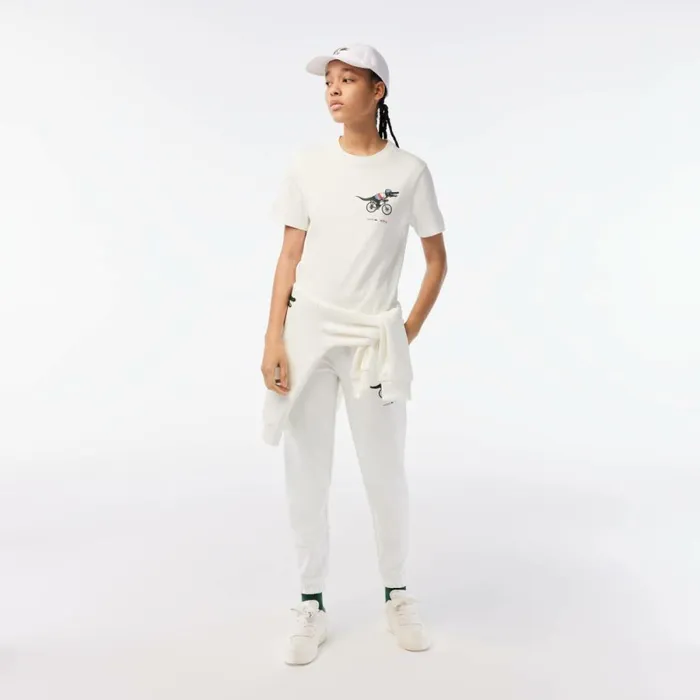TShirts and Tops Women Lacoste Womens Lacoste X Netflix Organic Cotton Jersey TShirt White 70v