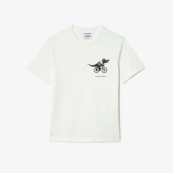 TShirts and Tops Women Lacoste Womens Lacoste X Netflix Organic Cotton Jersey TShirt White 70v