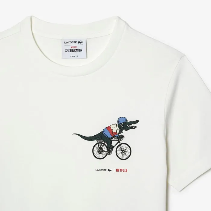 TShirts and Tops Women Lacoste Womens Lacoste X Netflix Organic Cotton Jersey TShirt White 70v