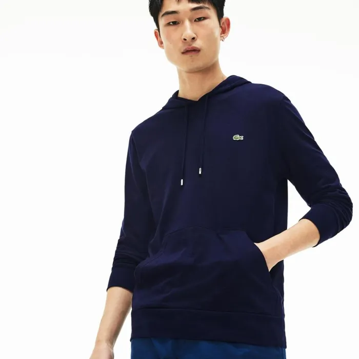 TShirts Men Lacoste Men039s Cotton Jersey Hooded TShirt Navy Blue 166