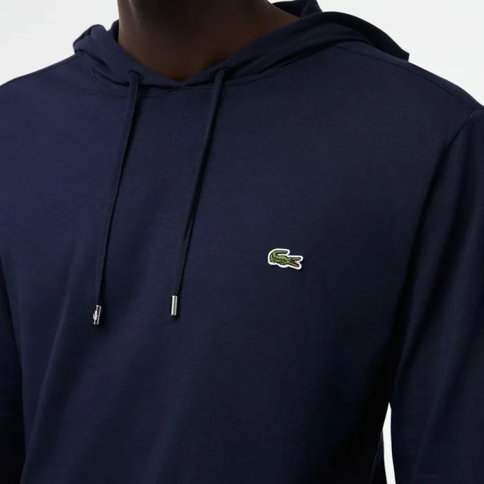 TShirts Men Lacoste Men039s Cotton Jersey Hooded TShirt Navy Blue 166