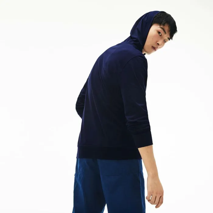 TShirts Men Lacoste Men039s Cotton Jersey Hooded TShirt Navy Blue 166