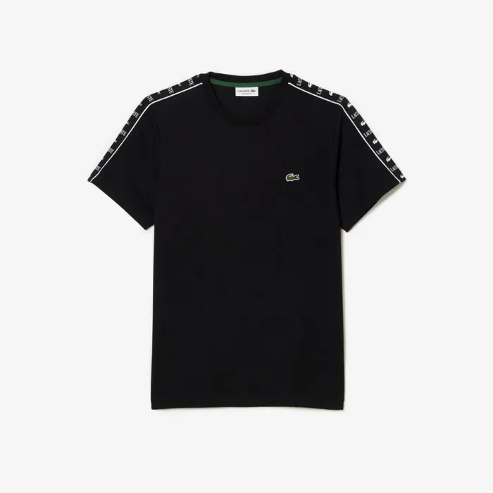 TShirts Men Lacoste Men039s Cotton Jersey Logo Stripe TShirt Black 031
