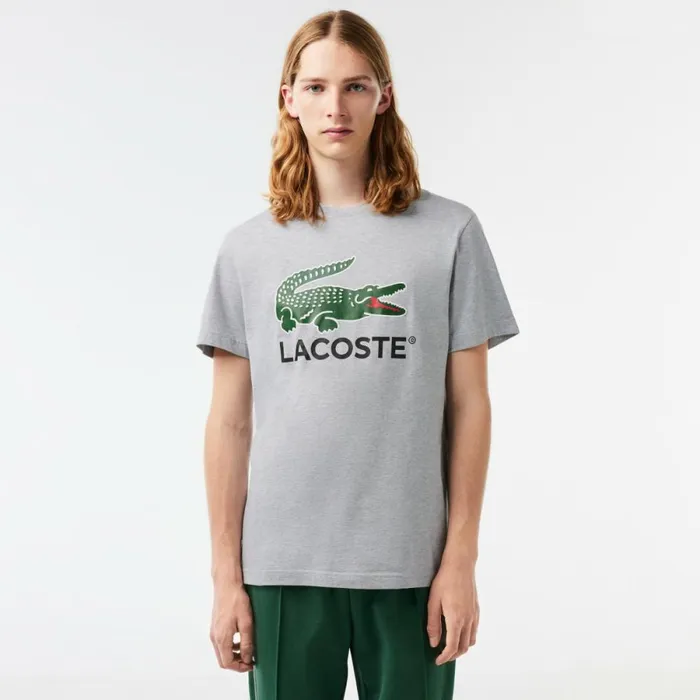TShirts Men Lacoste Men039s Cotton Jersey Signature Print TShirt Grey Chine Cca