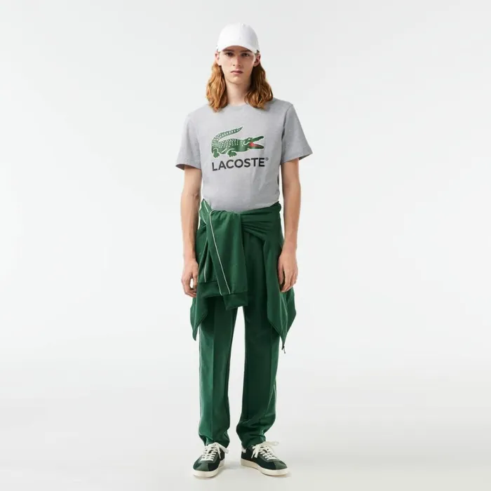 TShirts Men Lacoste Men039s Cotton Jersey Signature Print TShirt Grey Chine Cca