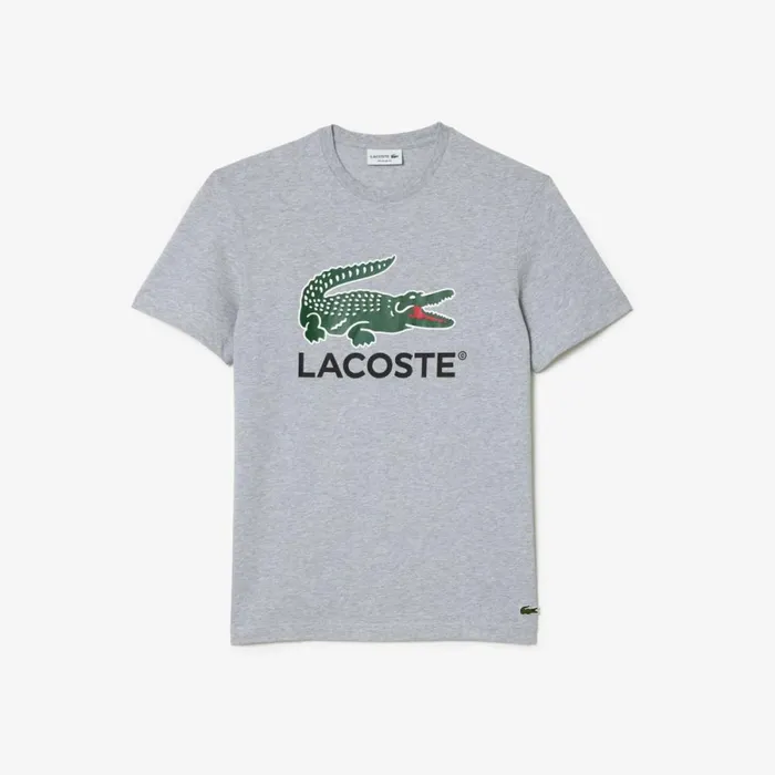 TShirts Men Lacoste Men039s Cotton Jersey Signature Print TShirt Grey Chine Cca