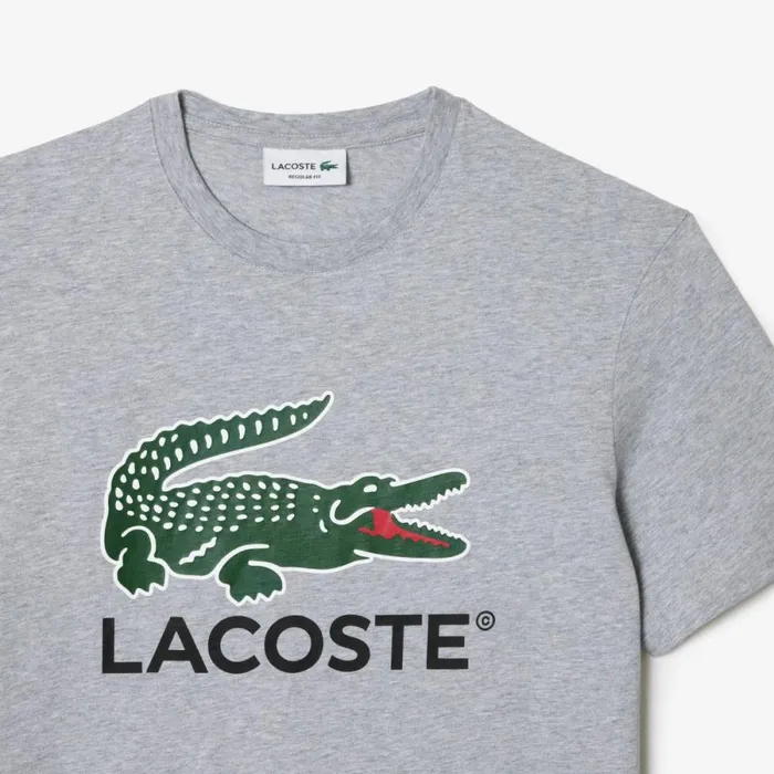 TShirts Men Lacoste Men039s Cotton Jersey Signature Print TShirt Grey Chine Cca
