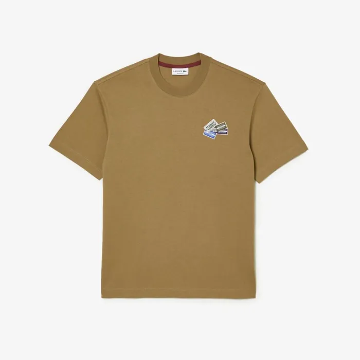 TShirts Men Lacoste Men039s Heavy Cotton Jersey Multi Badge TShirt Brown Six