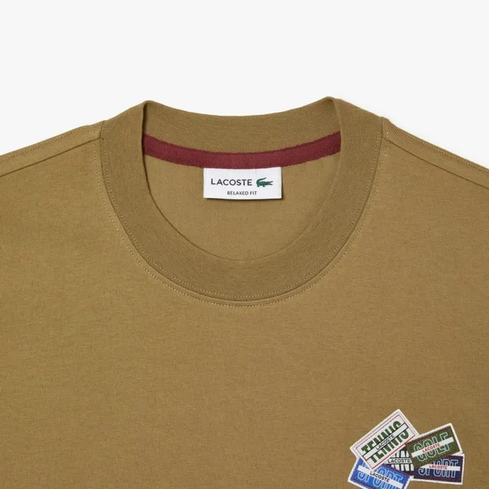 TShirts Men Lacoste Men039s Heavy Cotton Jersey Multi Badge TShirt Brown Six