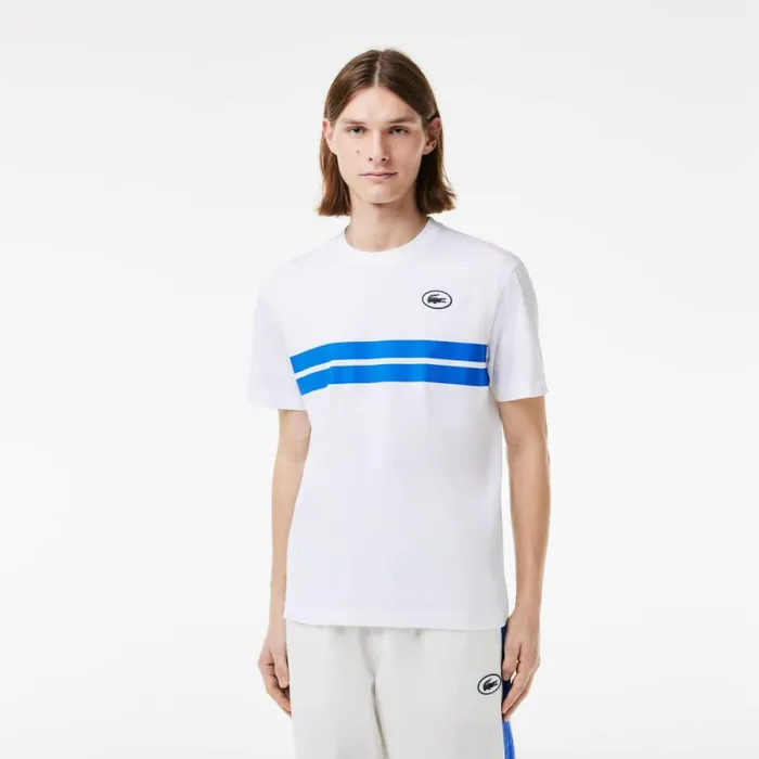 TShirts Men Lacoste Men039s Heritage Print Cotton TShirt White 001