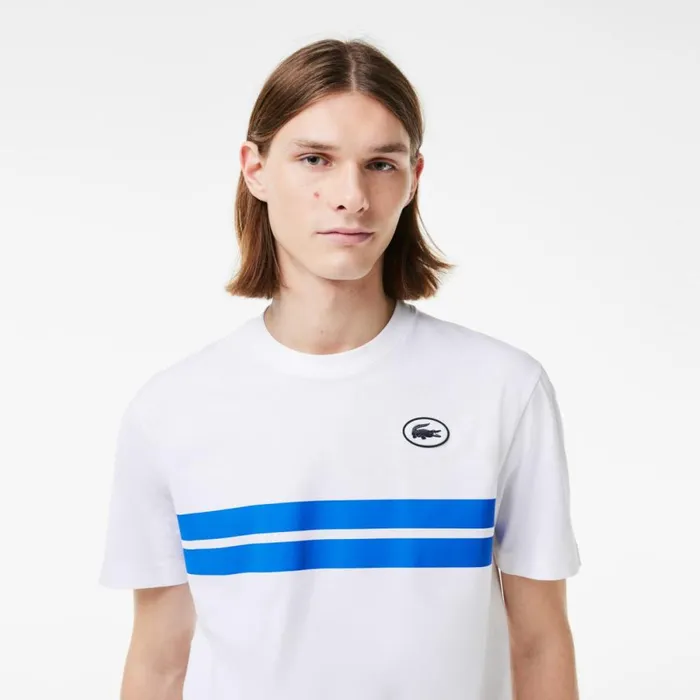 TShirts Men Lacoste Men039s Heritage Print Cotton TShirt White 001