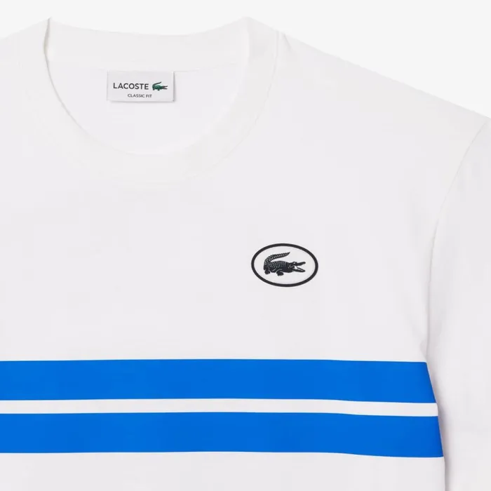 TShirts Men Lacoste Men039s Heritage Print Cotton TShirt White 001
