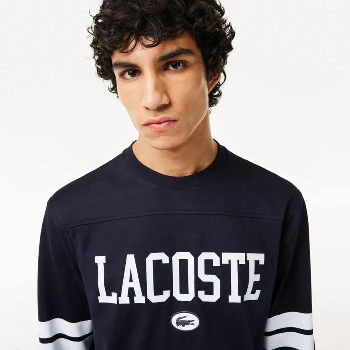 TShirts Men Lacoste Men039s Long Sleeve Brand Print TShirt Navy Blue White G45