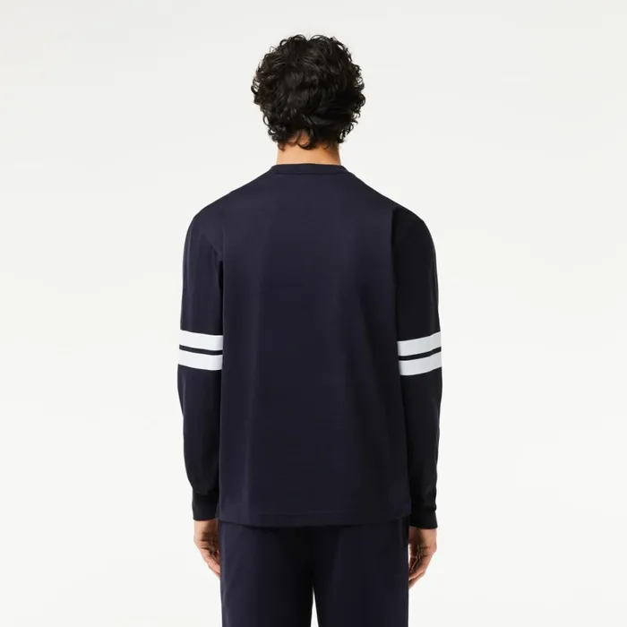 TShirts Men Lacoste Men039s Long Sleeve Brand Print TShirt Navy Blue White G45