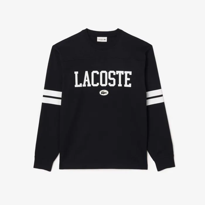 TShirts Men Lacoste Men039s Long Sleeve Brand Print TShirt Navy Blue White G45