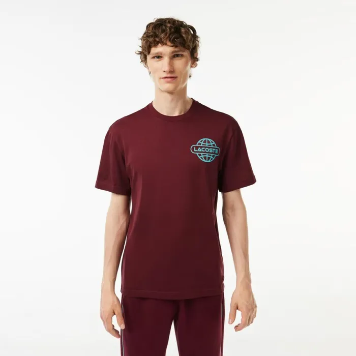 TShirts Men Lacoste Men039s Printed Heavy Cotton Jersey TShirt Bordeaux Yup