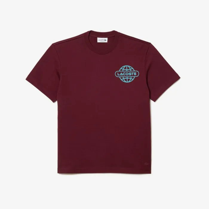 TShirts Men Lacoste Men039s Printed Heavy Cotton Jersey TShirt Bordeaux Yup