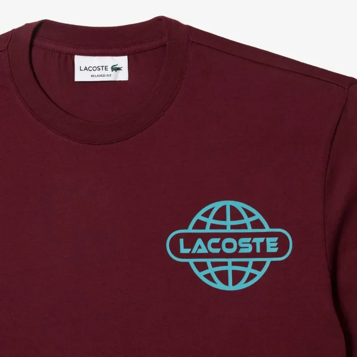 TShirts Men Lacoste Men039s Printed Heavy Cotton Jersey TShirt Bordeaux Yup