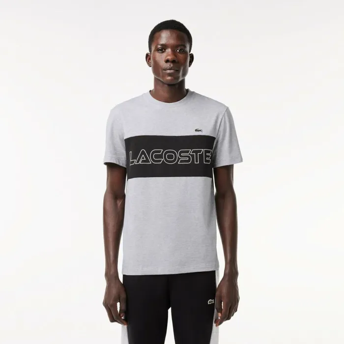 TShirts Men Lacoste Men039s Regular Fit Printed Colorblock TShirt Grey Chine Black 80p