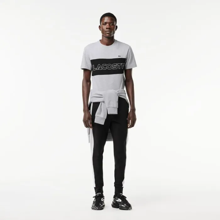 TShirts Men Lacoste Men039s Regular Fit Printed Colorblock TShirt Grey Chine Black 80p