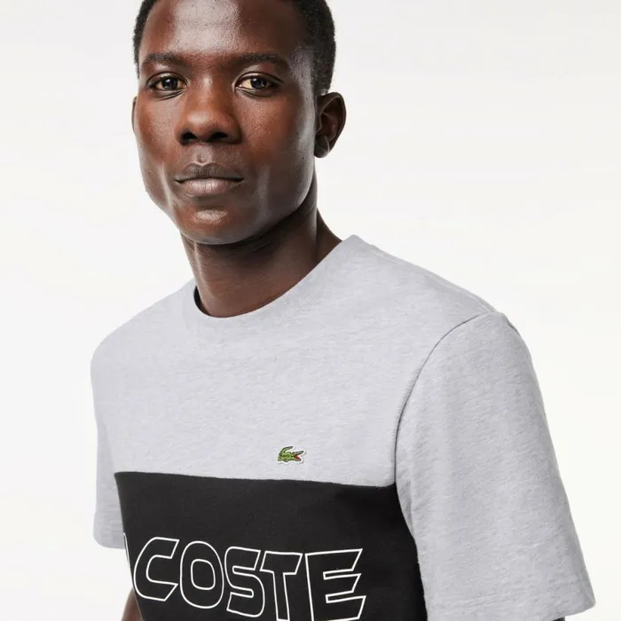 TShirts Men Lacoste Men039s Regular Fit Printed Colorblock TShirt Grey Chine Black 80p