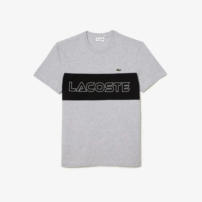 TShirts Men Lacoste Men039s Regular Fit Printed Colorblock TShirt Grey Chine Black 80p