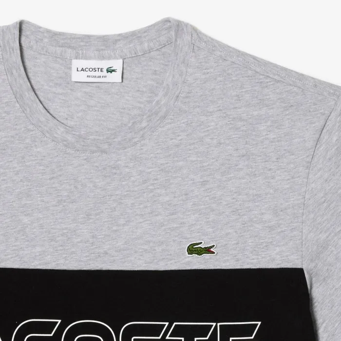TShirts Men Lacoste Men039s Regular Fit Printed Colorblock TShirt Grey Chine Black 80p