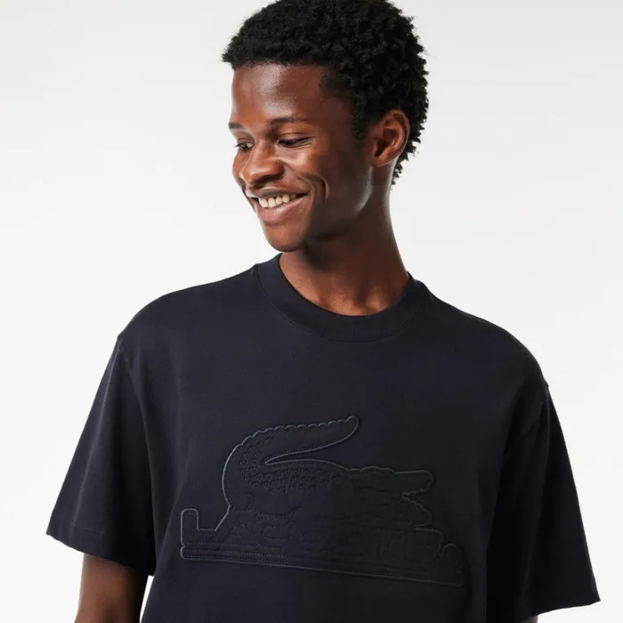 TShirts Men Lacoste Men039s Relaxed Fit Quilted Badge Jersey TShirt Abysm Blue Hde