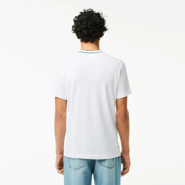 TShirts Men Lacoste Men039s Stretch Piqu Stripe Collar TShirt White 001