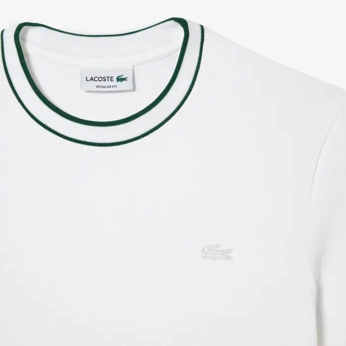 TShirts Men Lacoste Men039s Stretch Piqu Stripe Collar TShirt White 001