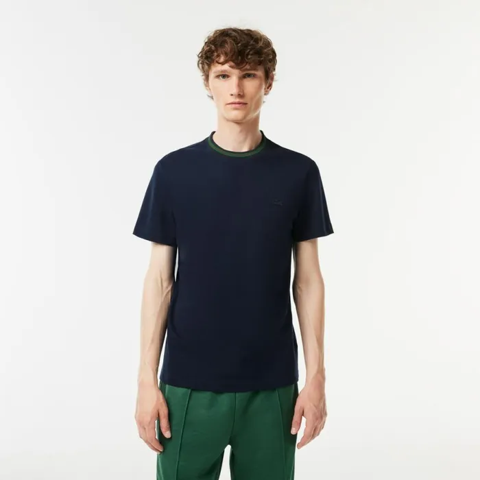 TShirts Men Lacoste Men039s Stripe Collar Stretch Piqu TShirt Navy Blue 166