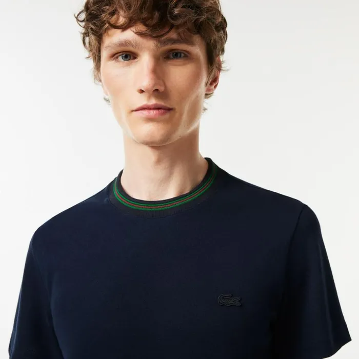 TShirts Men Lacoste Men039s Stripe Collar Stretch Piqu TShirt Navy Blue 166
