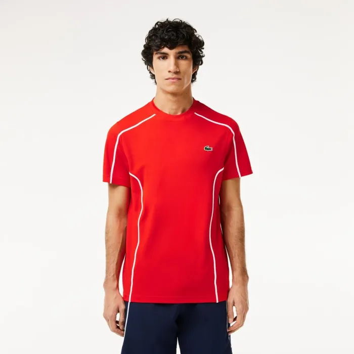 TShirts Men Lacoste Men039s UltraDry Piqu Tennis TShirt Red Currant F8m