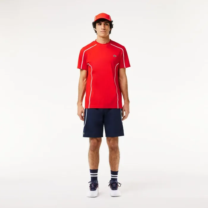 TShirts Men Lacoste Men039s UltraDry Piqu Tennis TShirt Red Currant F8m