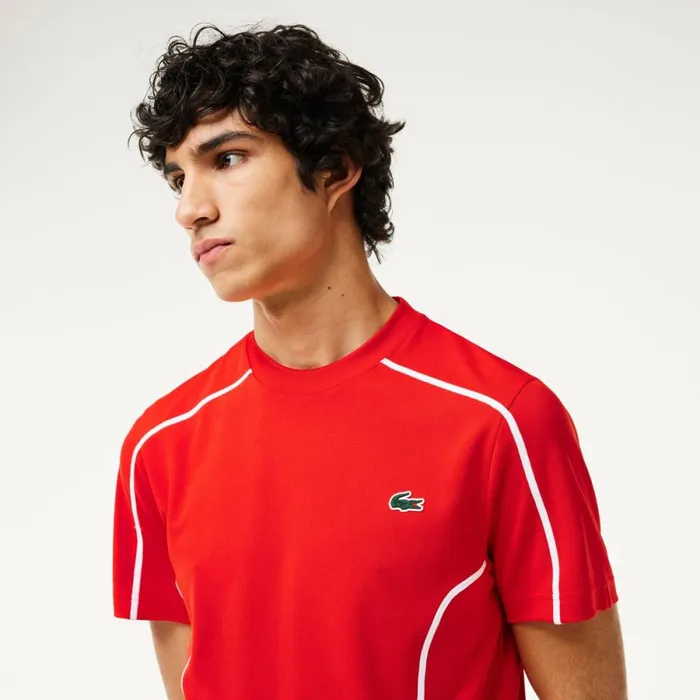 TShirts Men Lacoste Men039s UltraDry Piqu Tennis TShirt Red Currant F8m