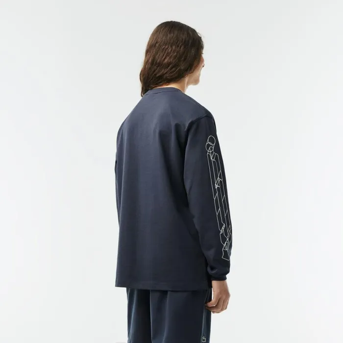 TShirts Men Lacoste Mens Loose Fit Cotton Jersey Long Sleeve TShirt Blue Kxe