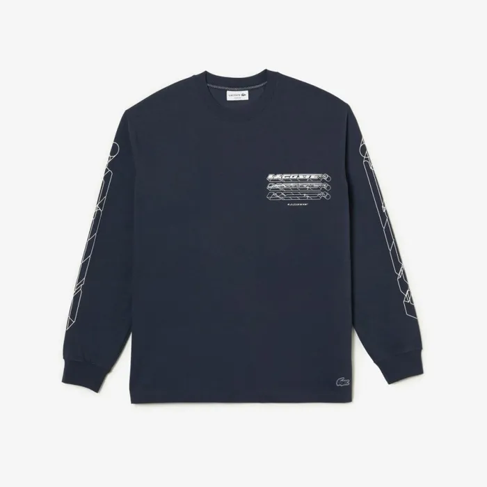 TShirts Men Lacoste Mens Loose Fit Cotton Jersey Long Sleeve TShirt Blue Kxe