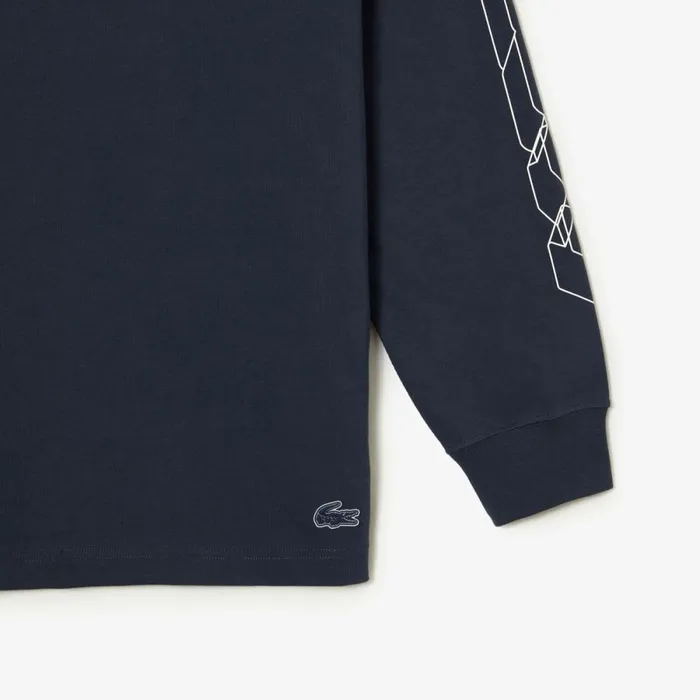TShirts Men Lacoste Mens Loose Fit Cotton Jersey Long Sleeve TShirt Blue Kxe