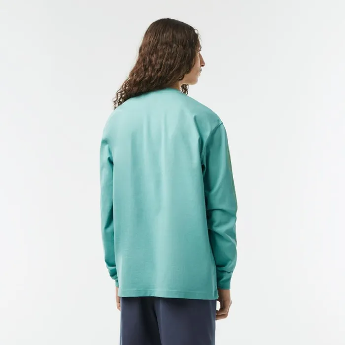 TShirts Men Lacoste Mens Loose Fit Cotton Jersey Long Sleeve TShirt Green 3a4