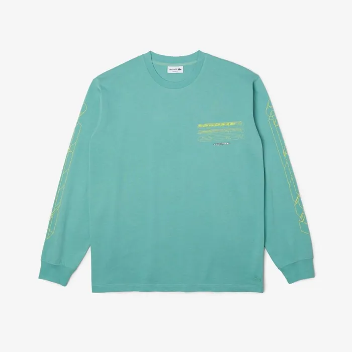 TShirts Men Lacoste Mens Loose Fit Cotton Jersey Long Sleeve TShirt Green 3a4