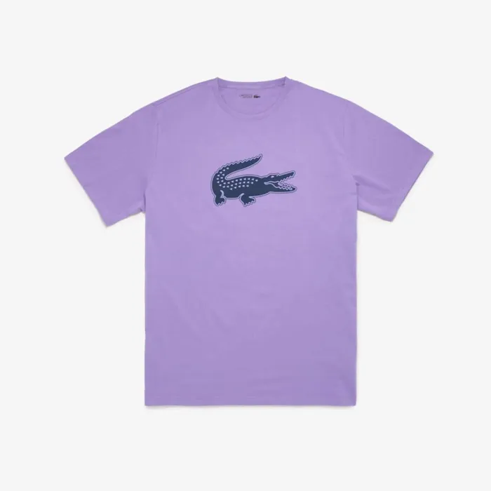 TShirts Men Lacoste Mens SPORT Tall Fit Print Cotton TShirt Purple Navy Blue W87