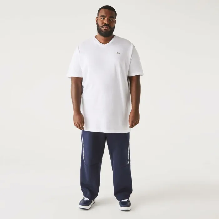 TShirts Men Lacoste Mens Tall Fit Ribbed VNeck Cotton TShirt White 001