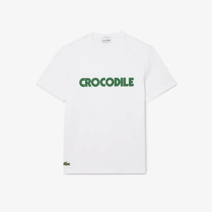TShirts Men Lacoste Unisex Piqu Effect Slogan Cotton Jersey TShirt White 001