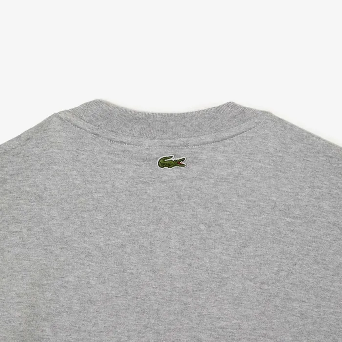 TShirts MenWomen Lacoste Unisex Loose Fit Large Croc Organic Heavy Cotton TShirt Grey Chine Cca