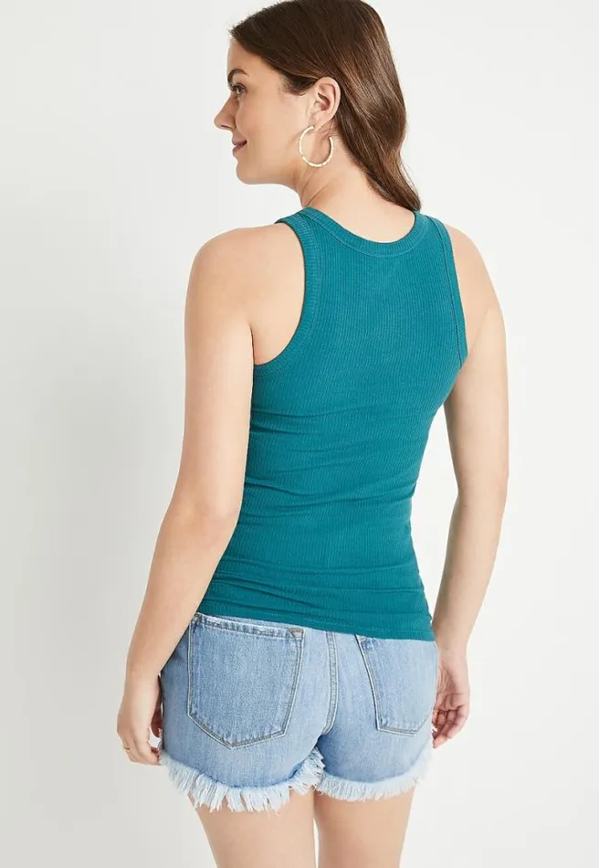 Teal High Neck Fitted Ribbed Tank Top Women Maurices Tops