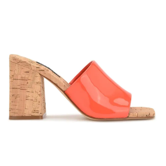 Teice Heeled Slide Sandals Orange Patent Women Nine West Sandals