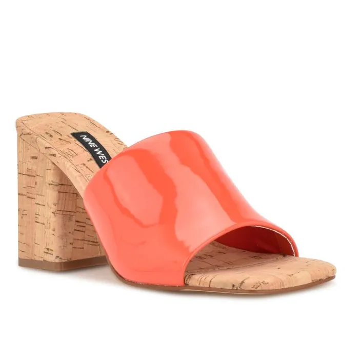 Teice Heeled Slide Sandals Orange Patent Women Nine West Sandals Teice Heeled Slide Sandals Orange Patent Women Nine West Sandals